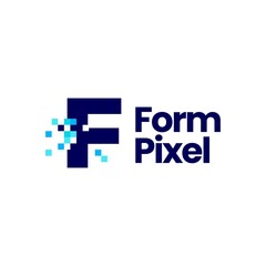 f letter pixel mark digital 8 bit logo vector icon illustration