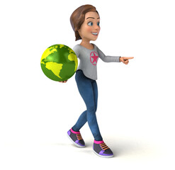 Fun 3D illustration of a cartoon teenage girl