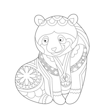Cute panda. Doodle style, black and white background. Funny animal, coloring book pages. Hand drawn illustration in zentangle style for children and adults, tattoo.