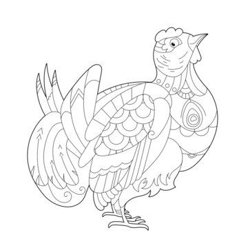 recommend clip art: Cute grouse. Doodle style, black and white background. Funny bird, coloring book pages. Hand drawn illustration in zentangle style for children and adults, tattoo.