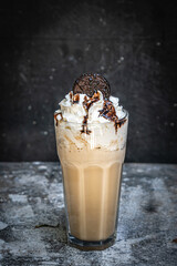 Coffee with Ice cream, cake and chocolate.