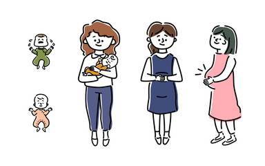 妊婦さんと赤ちゃんのイラストセット