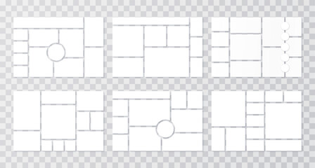 Collage template. Moodboard grids. Mood board background. Vector. Set mosaic frames. Photomontage pictures layout. Poster design. Branding presentation. Horizontal mockup. Simple illustration.