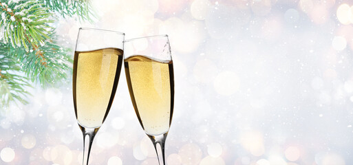 Christmas greeting card with champagne glasses