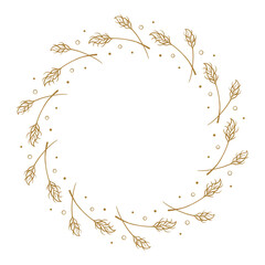 Vector round wheat or rye frame. Autumnal floral wreath template.