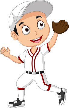 Cartoon little boy playing a baseball