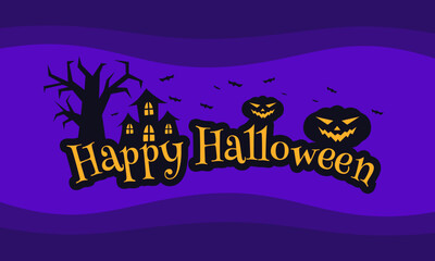 Flat happy Halloween banner with pumpkin