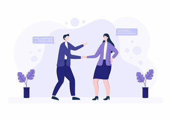 Two Businessmen Reach a Deal or Agreement Shaking Hands on Cooperation Contract as Successful Partners. Background Vector Illustration