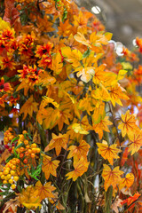 artificial decorative different flowers, beautiful background