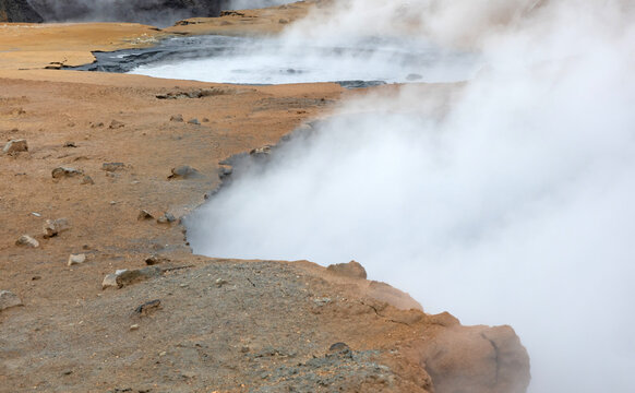 Steaming fumarole in geothermal area of Hverir, Iceland