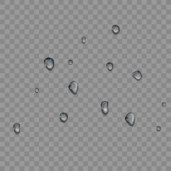 Water Drops On Car Windscreen After Rain Vector. Water Drops On Transparent Vehicle Glass After Rainy Weather. Raindrops On Automobile Part In Storm Template Realistic 3d Illustration