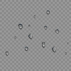 Water Drops On Car Windscreen After Rain Vector. Water Drops On Transparent Vehicle Glass After Rainy Weather. Raindrops On Automobile Part In Storm Template Realistic 3d Illustration