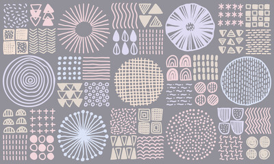 手描き　北欧風アブストラクトオブジェクトのベクターイラストセット