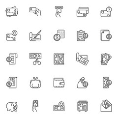 Finance, banking line icons set