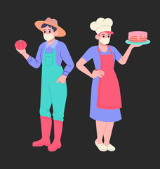 Farmer and pastry chef vector illustration