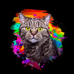 Foto op Canvas cat head with creative colorful abstract elements on white background © reznik_val