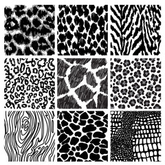 Set of seamless animal print pattern black and white