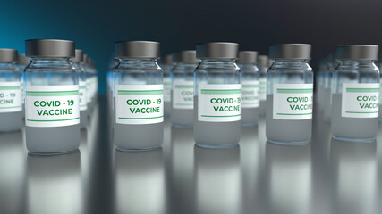 3d Illustration of Covid-19 vaccine vials
