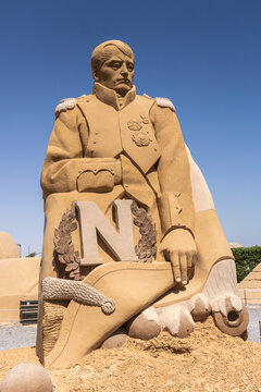 Hurghada, Red Sea Governorate, Egypt 13.09.2021: sand sculpture of the french emperor Napoleon