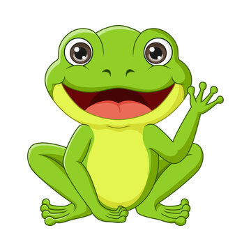 Cute frog cartoon waving hand