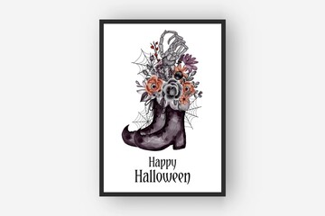 halloween flower arrangements shoes and bones watercolor illustration