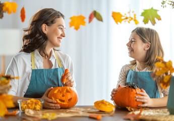 family preparing for Halloween