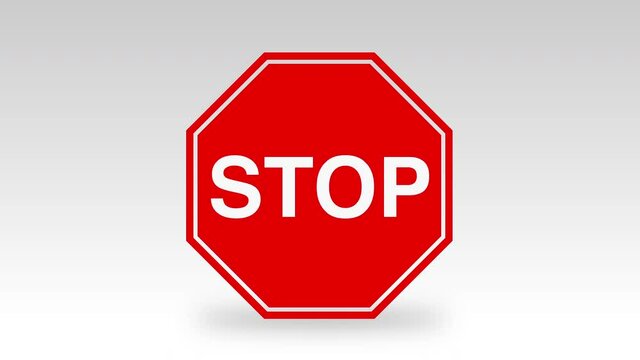Stop Text or Word Road Sign Animation on White Background and Green Screen