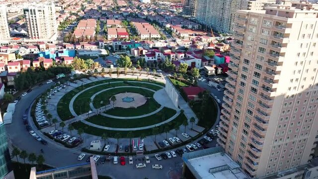 Aerial shot of Erbil showing Sakura park - MRF Tower - erbil iraq  4k