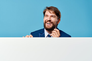 businessmen White mockup poster in hand advertising Studio