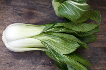Bok choy, Chinese cabbage with round, round and open leaves. Vegetable of Asian origin