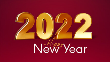 Happy new 2022 year Elegant gold text with light. Minimalistic text template.