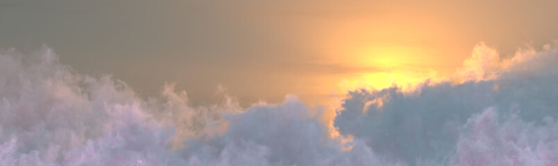 panoramic clouds sundown with sun rays . computer generated nature 3D illustration
