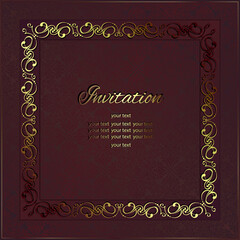 Vintage background mandala business card invitation with golden lace ornaments and art deco floral decorative elements