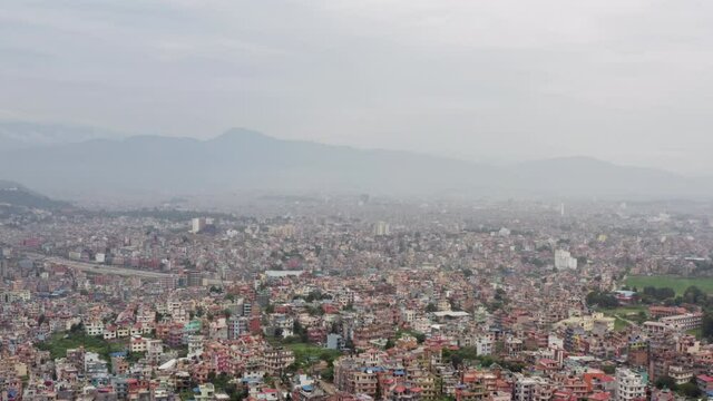 Aerial view Kathmandu cityscape. Nepal asia colorful houses on the streets of a metropolis in the Himalayan mountains.