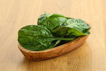 Fresh green spinach leaves in the bowl