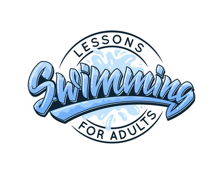 Swimming text on white background. Hand-drawn vector typography illustration in graffiti style. Logo design for any purposes.