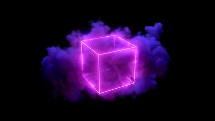 Neon Cube in Cloud Geometric Graphic Design Element