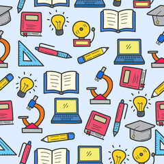Seamless pattern of colorful school doodles vector suitable for background or decoration