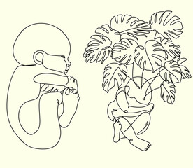 One line drawing illustration of a baby. Newborn Vector illustration