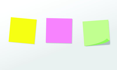 Pastel colored note paper Yellow, pink, blue, green. square and rectangular for your message Vector illustration. on a white background front view. Close up.