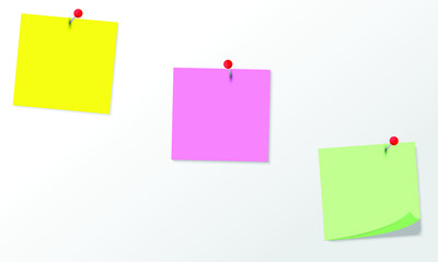 Pastel colored note paper Yellow, pink, blue, green. square and rectangular for your message Vector illustration. on a white background front view. Close up.