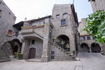 Medieval village in Piazza San Pellegrino,Viterbo .The Small alley in Tourist attraction district in Lazio, central Italy.Italian Village, Roman Culture.Travel in Europa