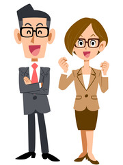 笑顔のビジネスマンとビジネスウーマン
