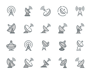 Antenna icon set. Collection of high quality outline web pictograms in modern flat style. Color electronics symbol for web design and mobile app on white background. Line logo EPS10