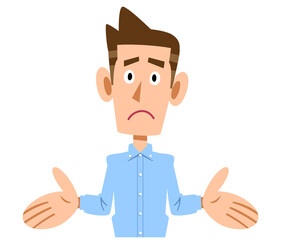 がっかりする水色のシャツを着た男性
