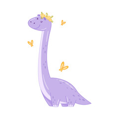 Cute adorable Brontosaurus animal. Lovely dino for nursery, t-shirt, book, print, poster design cartoon vector illustration