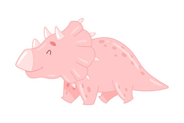 Cute adorable pink Triceratops animal. Lovely dino for nursery, t-shirt, book, print, poster design cartoon vector illustration