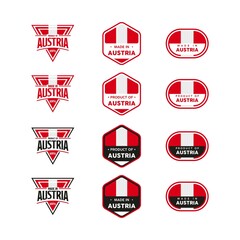 Made in Austria Label, Stamp, or Logo. With The National Flag of Austria. Premium and luxury emblem