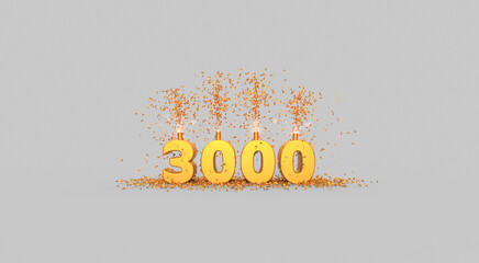 three thousand celebration - thank you illustration - 3D rendering