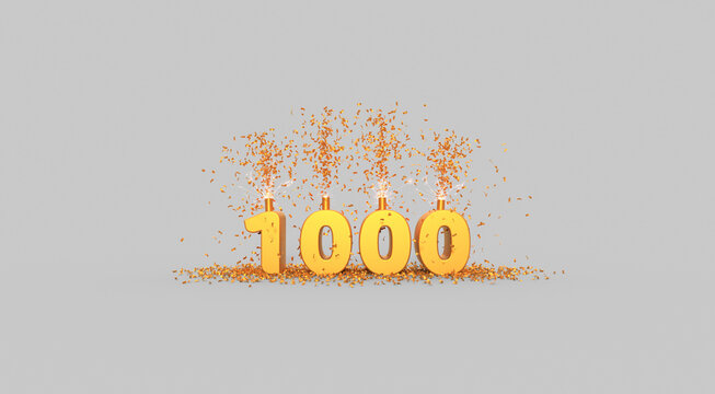one thousand celebration - thank you illustration - 3D rendering